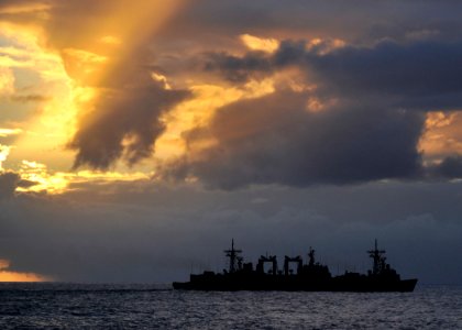 US Navy 090722-N-2638R-002 Royal Australian Navy Adelaide-class guided-missile frigates HMAS Newcastle (FFG 06) and HMAS Darwin (FFG 04) take on fuel from Royal Australian Navy Replenishment Oiler HMAS Success (AOR 304)