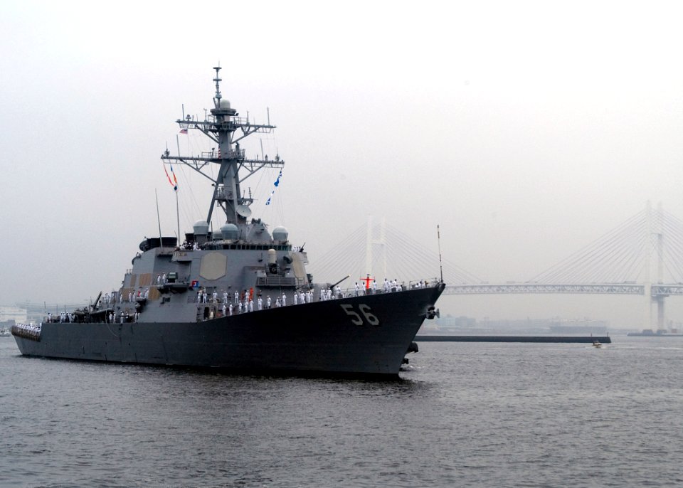 US Navy 090721-N-1251W-001 The forward-deployed guided-missile destroyer USS John S. McCain (DDG 56) approaches Osanbashi Pier in the Port of Yokohama for a scheduled port visit