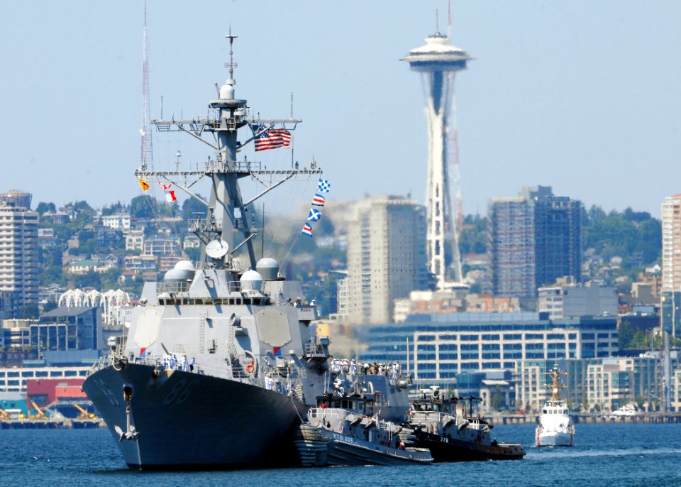 US Navy 090728-N-4649C-001 The Arleigh Burke-class destroyer USS Shoup (DDG 86) arrives in Seattle for the 60th Seafair celebration. Sailors will have the opportunity to experience the sights of downtown Seattle