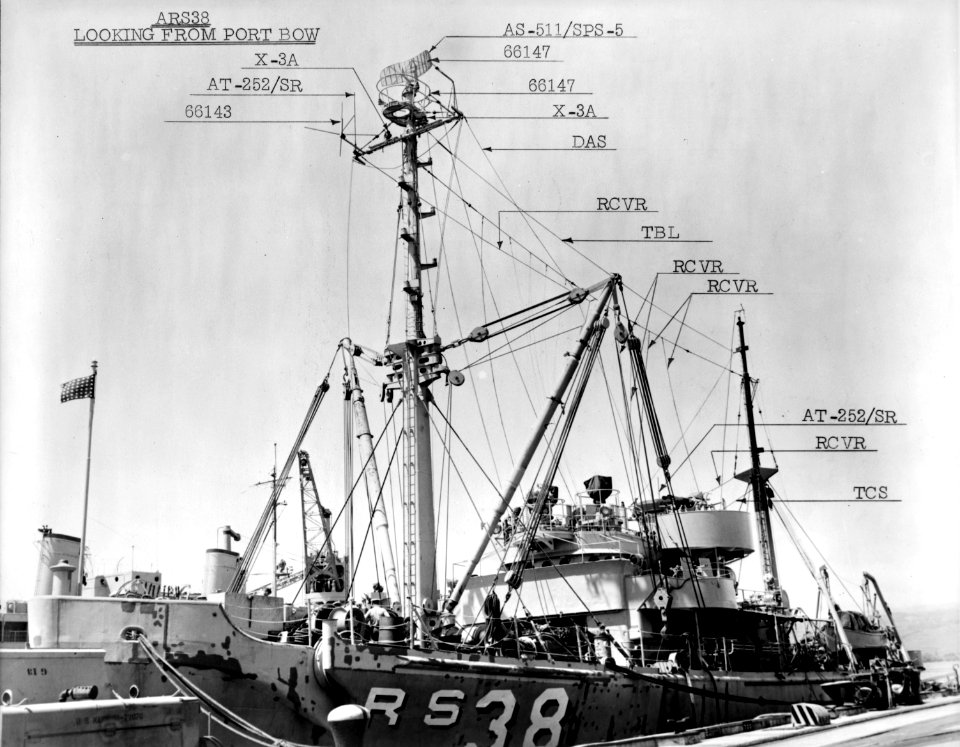 USS Bolster (ARS-38) radar arrangement, 29 August 1955 (7576135)