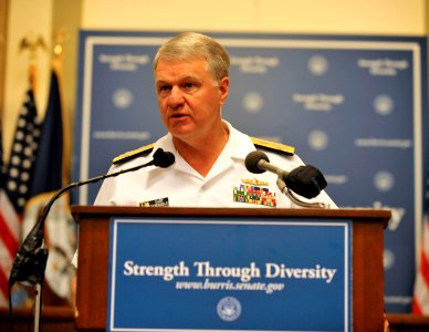 US Navy 090727-N-8273J-066 Chief of Naval Operations (CNO) Adm. Gary Roughead, delivers remarks during a ceremony honoring the service of Vice Adm. Gravely, the first African American officer in the Navy photo