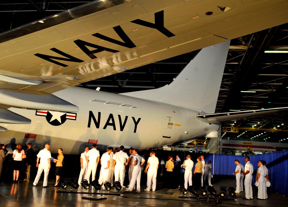 US Navy 090730-N-8273J-119 Sailors get an up-close look at the Navy's newest aircraft, the P-8A Poseidon, during a rollout ceremony in Seattle