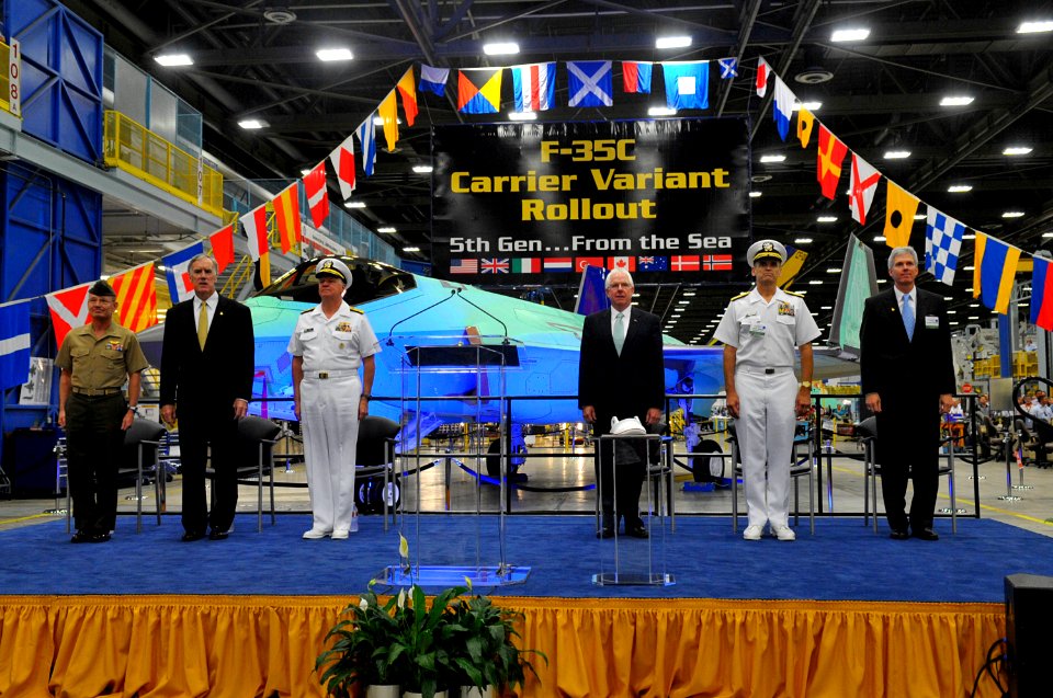 US Navy 090728-N-8273J-014 Chief of Naval Operations (CNO) Adm. Gary Roughead participates in the rollout ceremony for the F-35C Lightning II, the Navy's first-ever stealth fighter