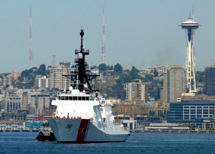 US Navy 090728-N-9860Y-001 The U.S. Coast Guard cutter USCGC Bertholf (WMSL 750), based in Alameda, Calif., maneuvers through Elliot Bay to the Port of Seattle to participate in the 60th annual Seattle Seafair photo