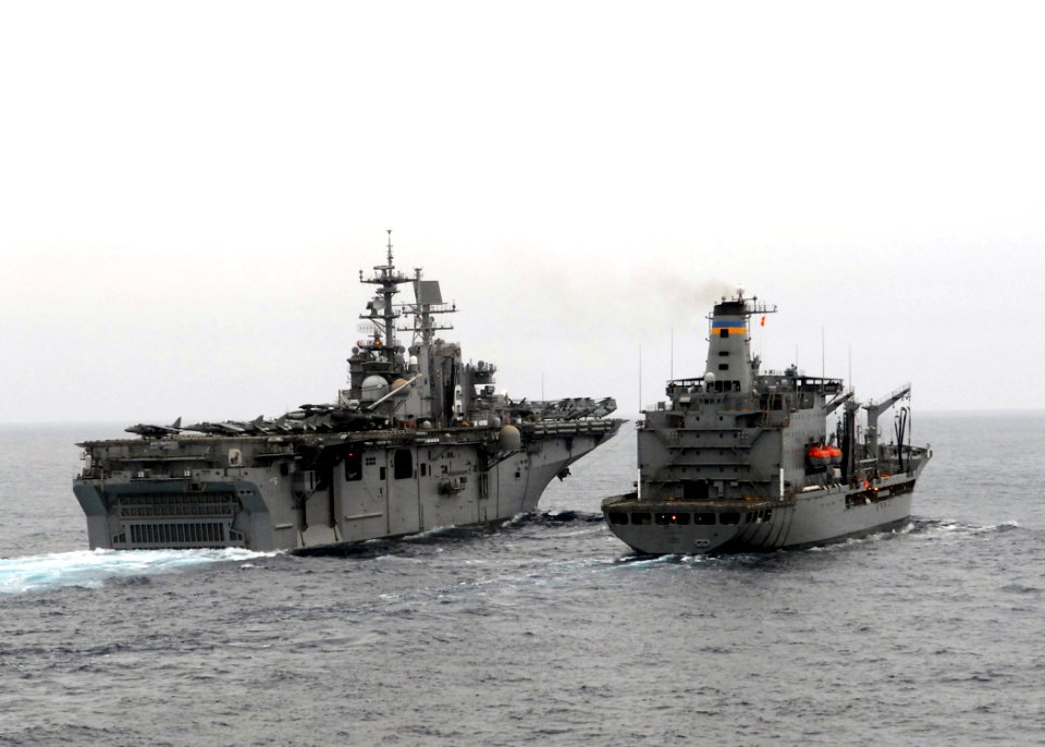 US Navy 090730-N-5148B-008 The amphibious assault ship USS Bonhomme Richard (LHD 6) prepares to come along side the Military Sealift Command fleet replenishment Oiler USNS Yukon (T-AO 202) during an underway replenishment
