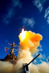 US Navy 090730-N-XXXXX-004 The Aegis-class destroyer USS Hopper (DDG 70) launches a standard missile (SM) 3 Blk IA during exercise Stellar Avenger