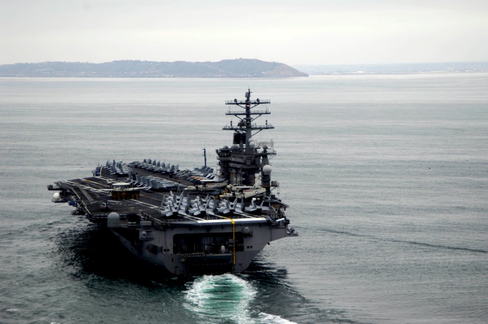 US Navy 090729-N-3038W-306 The aircraft carrier USS Nimitz (CVN 68) and embarked Carrier Air Wing (CVW) 11 transits into San Diego prior to mooring at Naval Air Station North Island
