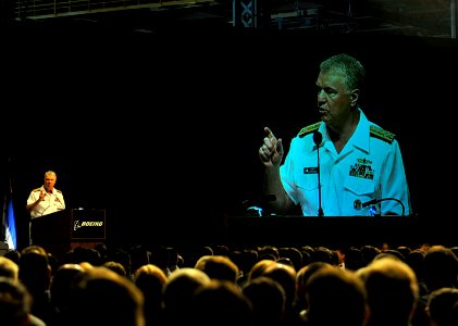 US Navy 090730-N-8273J-031 Chief of Naval Operations (CNO) Adm. Gary Roughead delivers remarks during the P-8A Poseidon rollout ceremony in Seattle