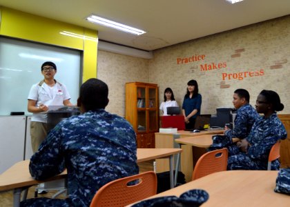 USS Blue Ridge sailors meet with South Korean high school students 140827-N-ZF693-042