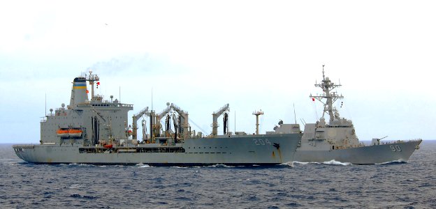 US Navy 090802-N-5207L-230 The Military Sealift Command fleet replenishment oiler USNS Rappahannock (T-AO 204) performs an underway replenishment with the guided-missile destroyer USS Chafee (DDG 90)