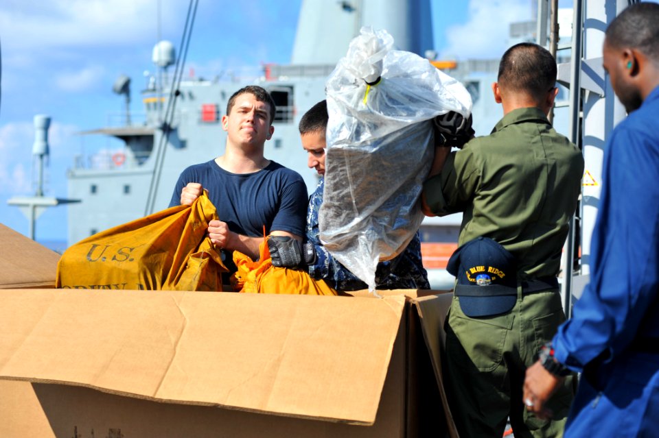 USS Blue Ridge replenishment at sea 130814-N-NN332-087