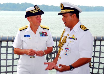 US Navy 090804-N-5207L-040 Rear Adm. Nora Tyson listens to Col. Haji Abdul Halim bin Haji Mohd Hanifah before the opening ceremony for Cooperation Afloat Readiness and Training (CARAT) Brunei 2009