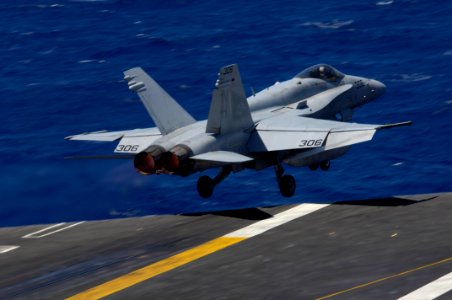 US Navy 090807-N-3038W-148 An F-A-18C Hornet assigned to the Warhawks of Strike Fighter Squadron (VFA) 97 launches from the aircraft carrier USS Nimitz (CVN 68) photo