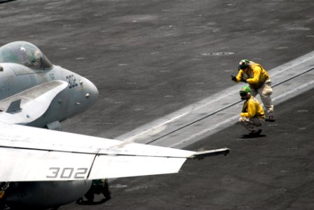 US Navy 090805-N-9132C-100 An F-A-18C Hornet assigned to the Stingers of Strike Fighter Squadron (VFA) 113 prepares to launch from the aircraft carrier USS Ronald Reagan (CVN 76)