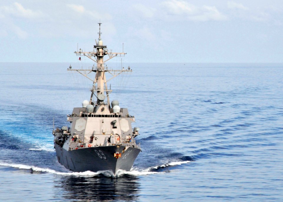 US Navy 090816-N-2638R-005 The Arleigh Burke-class guided-missile destroyer USS Mustin (DDG 89) transits the western Pacific Ocean
