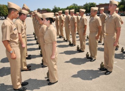 US Navy 090812-N-8848T-026 Capt. Edward Martin, commanding officer of the Chicago Naval ROTC Consortium, inspects incoming freshmen at Naval Station Great Lakes, Ill