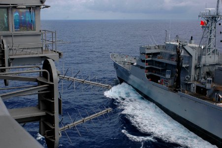 US Navy 090815-N-8960W-026 The aircraft carrier USS Nimitz (CVN 68) and The Military Sealift Command fast combat support ship USNS Bridge (T-AOE 10) conduct a replenishment at sea