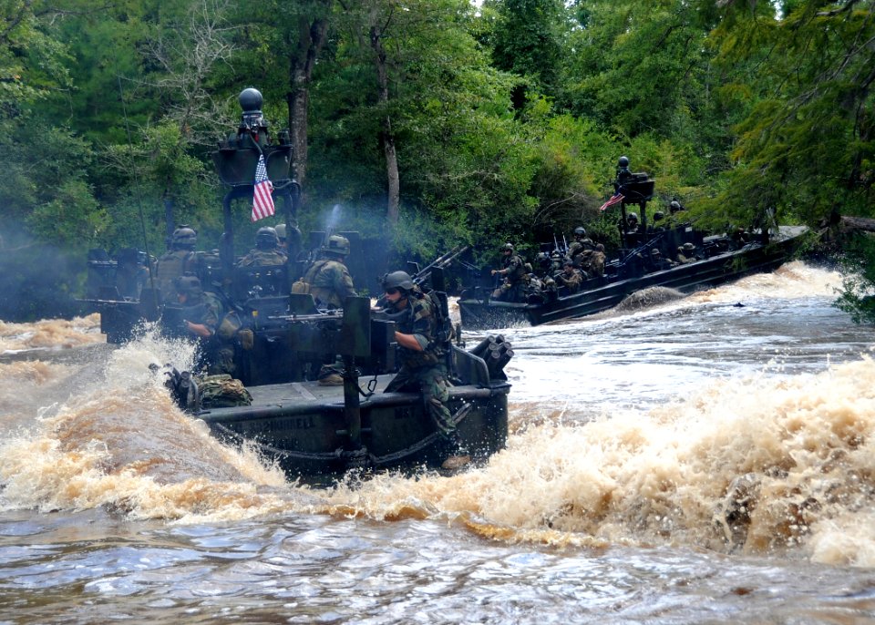 US Navy 090816-N-4205W-167 Special warfare combatant-craft crewmen (SWCC) from Special Boat Team 22 operate a special operations craft-riverine (SOC-R) during the filming of a scene in an upcoming major motion picture