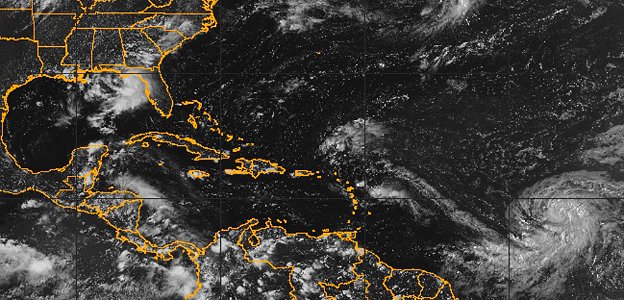 US Navy 090816-N-1915N-001 A GOES-12 infrared satellite image provided by the U.S. Naval Research Laboratory in Monterey, Calif. shows tropical depressions Claudette and Ana and Hurricane Bill at 3-15 p.m. EST Sunday, Aug. 16,
