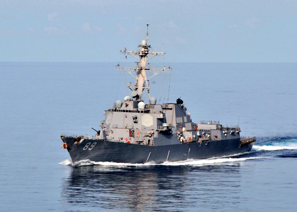 US Navy 090816-N-2638R-002 he Arleigh Burke-class guided-missile destroyer USS Mustin (DDG 89) transits the western Pacific Ocean
