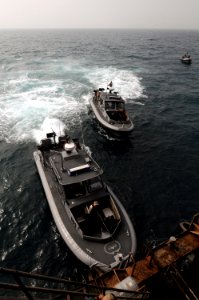 US Navy 090818-N-3659B-251 Two CR-34 patrol boats approach the Al Basrah Oil Terminal (ABOT) after patroling the waters surrounding the terminal and performing maritime security operations