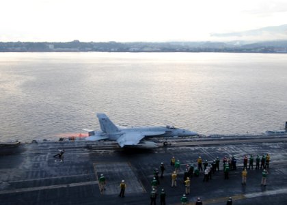 US Navy 090819-N-1644H-357 An F-A-18C Hornet from the Royal Maces of Strike Fighter Squadron (VFA) 27 launches from the aircraft carrier USS George Washington