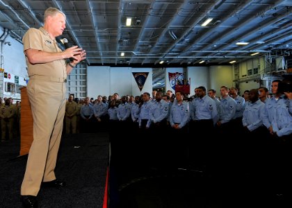 US Navy 090819-N-6233H-179 Chief of Naval Operations (CNO) Adm. Gary Roughead speaks to the crew of the aircraft carrier USS George Washington (CVN 73)