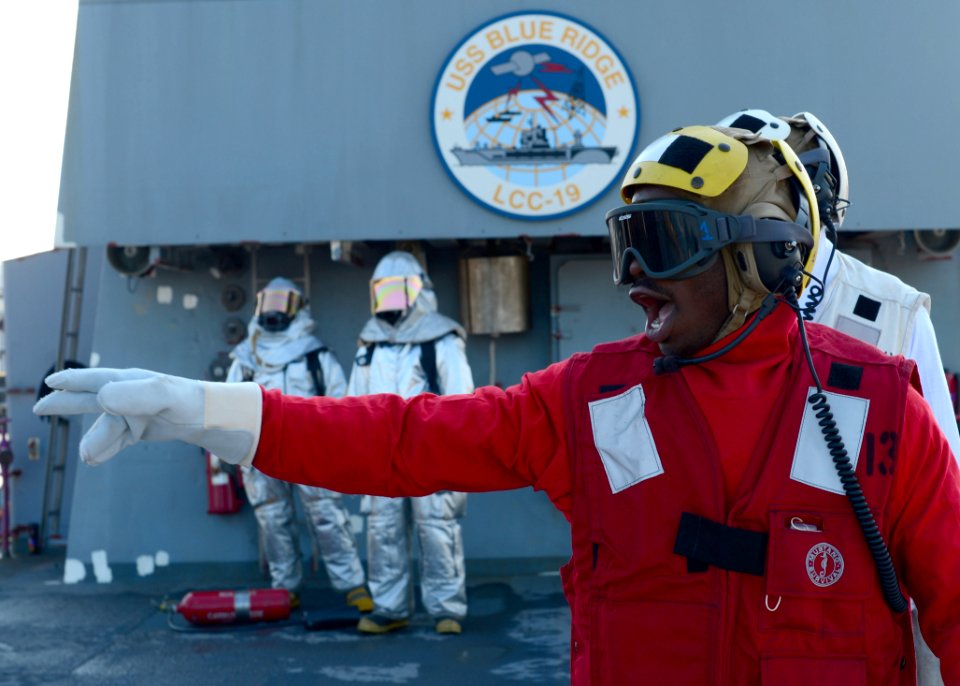 USS Blue Ridge firefighting drill 131030-N-KL617-056