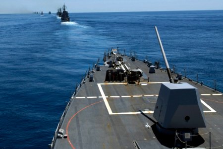 US Navy 090819-N-9123L-019 Guided-missile destroyer USS McCampbell (DDG 85) steams in formation with ships participating in the Indonesian International Fleet Review off the coast of Manado, Indonesia