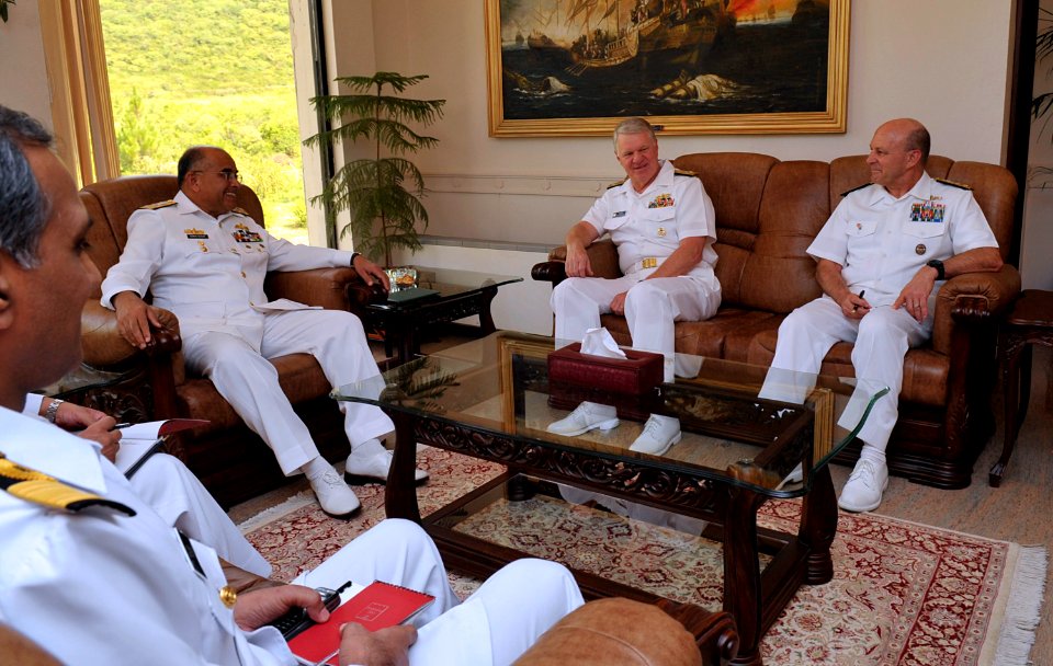 US Navy 090820-N-8273J-088 hief of Naval Operations (CNO) Adm. Gary Roughead meets with Chief of Naval Staff of Pakistan, Adm. Noman Bashir during an office call