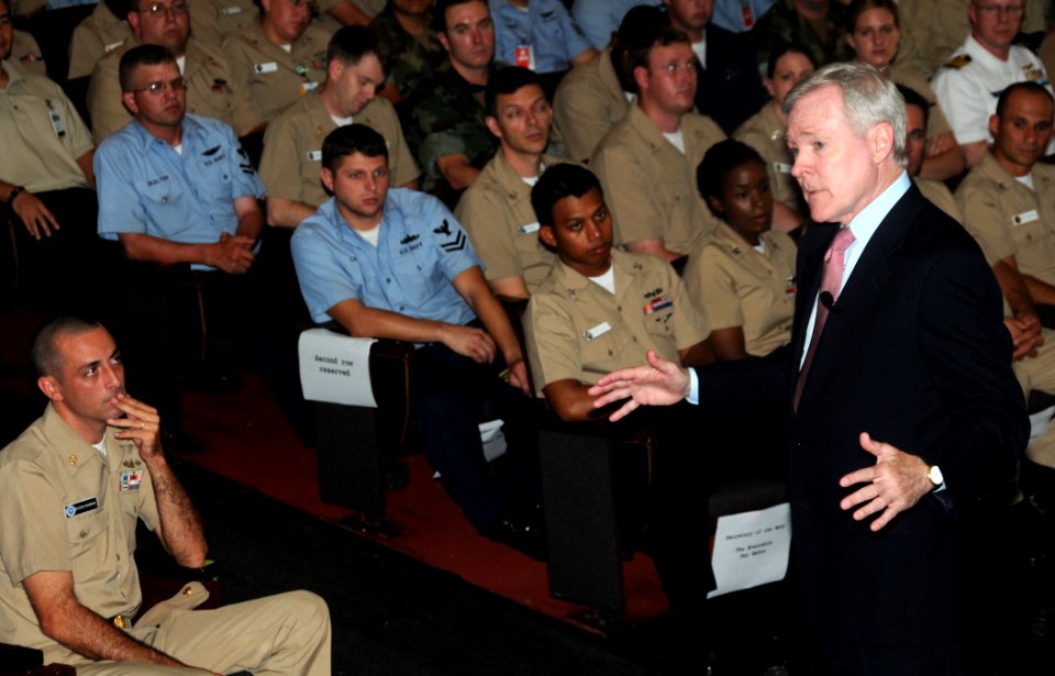 US Navy 090820-N-3666S-049 Secretary of the Navy (SECNAV) the Honorable Ray Mabus speaks to Sailors during an all-hands call at Sharkey Theatre at Naval Station Pearl Harbor