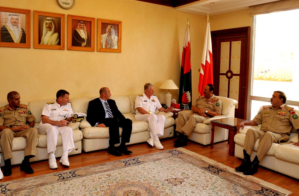 US Navy 090823-N-8273J-076 Chief of Naval Operations (CNO) Adm. Gary Roughead meets with Gen. Khalifa Bin Almed Al Khalifa, Commander in Chief, Bahrain Defense Force, during an office call at Bahrain Defense Force Headquarters