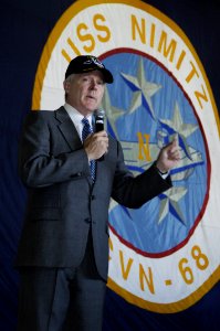 US Navy 090827-N-3038W-002 Secretary of the Navy (SECNAV) the Honorable Ray Mabus speaks with Sailors during an all-hands call aboard the aircraft carrier USS Nimitz (CVN 68)