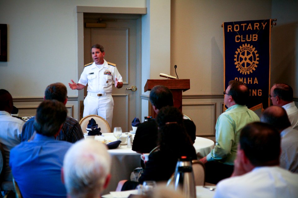 US Navy 090825-N-3271W-004 Rear Adm. Douglas J. McAneny, commander of Submarine Force, U.S. Pacific Fleet speaks to the Omaha Morning Rotary Club during an Omaha Navy Week event
