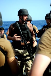 US Navy 090825-N-6814F-020 Chief Fire Controlman Rob Skinner, leading chief petty officer of the visit, board, search, and seizure team aboard the guided-missile cruiser USS Anzio (CG 68)