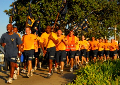 US Navy 090828-N-8607R-129 Chief petty officer (CPO) selects from Naval Air Station North Island run in formation during the first Embarcadero Run photo