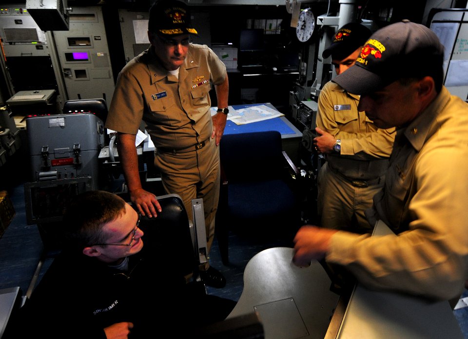 US Navy 090827-N-0807W-070 ear Adm. Richard Landolt, Commander, Expeditionary Strike Group (ESG) 7-Task Force (CTF) 76, tours the San Diego-based mine countermeasures ship USS Avenger (MCM 1) during a visit to Fleet Activities