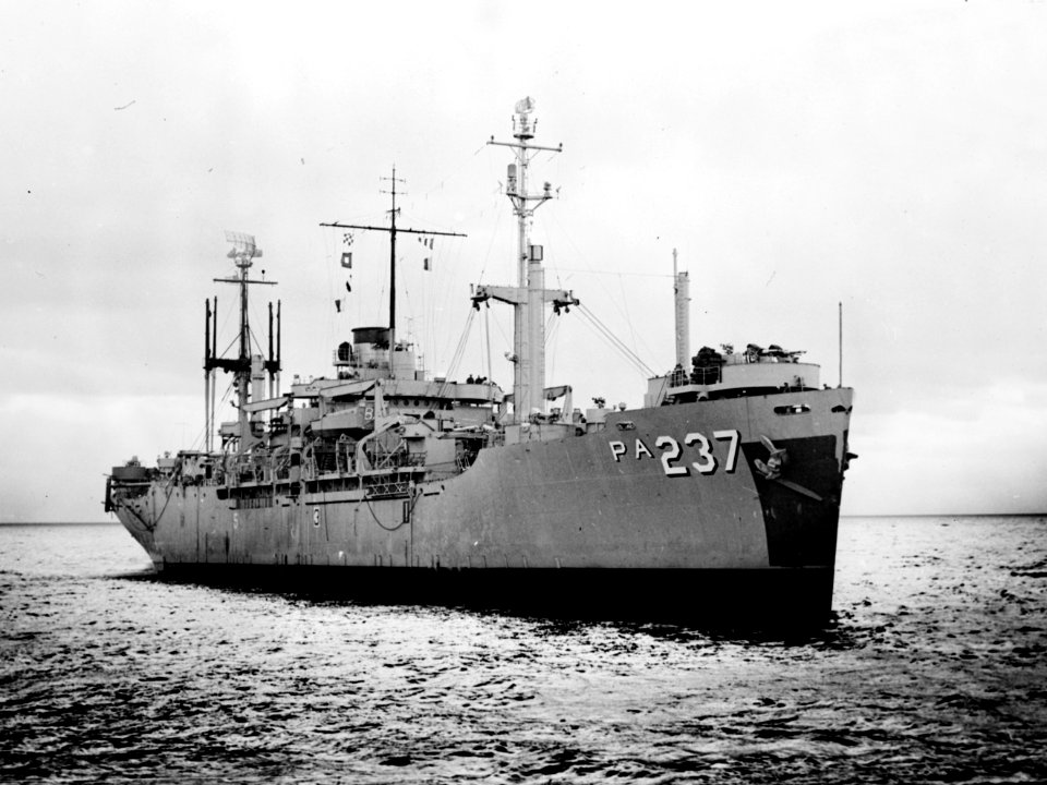 USS Bexar (APA-237) off the San Francisco Naval Shipyard on 11 January 1957 (7575095)
