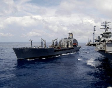 US Navy 090903-N-3038W-119 The Military Sealift Command fleet replenishment oiler USNS John Ericson (T-AO 194) is underway with the aircraft carrier USS Nimitz (CVN 68) during a replenishment at sea