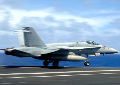 US Navy 090902-N-2013O-134 An F-A-18C from the Dambusters of Strike Fighter Squadron (VFA) 195 launches from the aircraft carrier USS George Washington (CVN 73) during the disembarking of Carrier Air Wing (CVW) 5