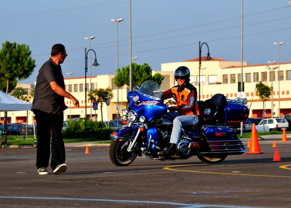 US Navy 090901-N-4044H-062 Master Chief Master-at-Arms Charlie Davis participates in a motorcycle course during the Naval Support Activity Naples motorcycle safety stand down