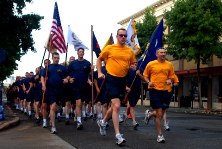 US Navy 090905-N-2143T-001 Naval Base Kitsap-area chief petty officer selects and chief petty officers run in formation photo