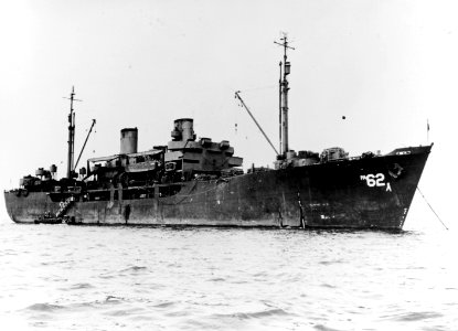 USS Berrien (APA-62) at anchor, circa in 1945 (NH 78546)