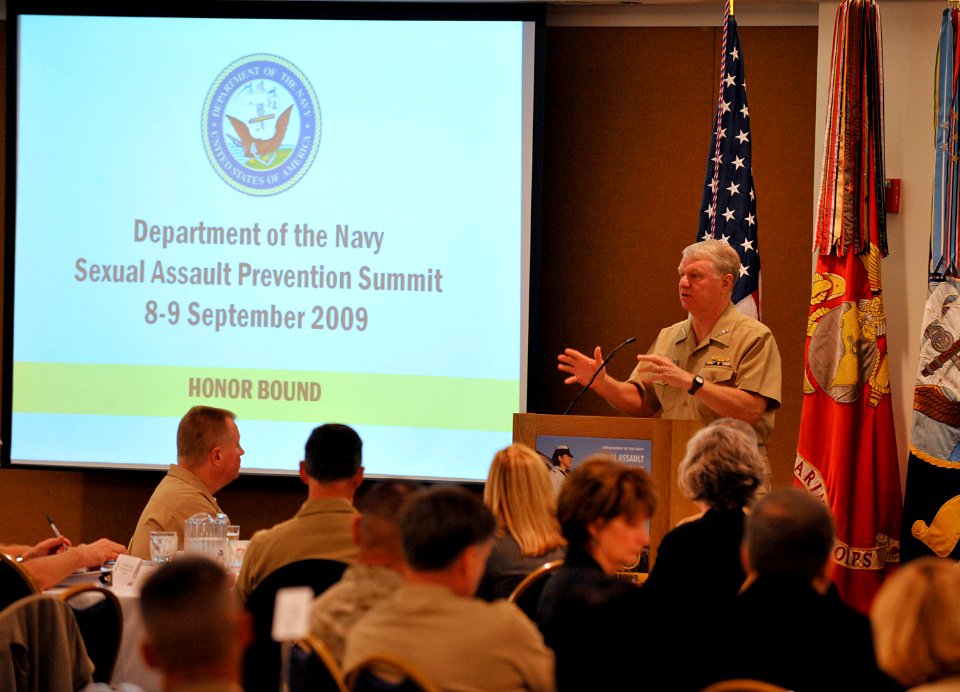 US Navy 090908-N-8273J-019 Chief of Naval Operations (CNO) Adm. Gary Roughead delivers remarks during the Department of the Navy Sexual Assault Prevention Summit in Washington D.C