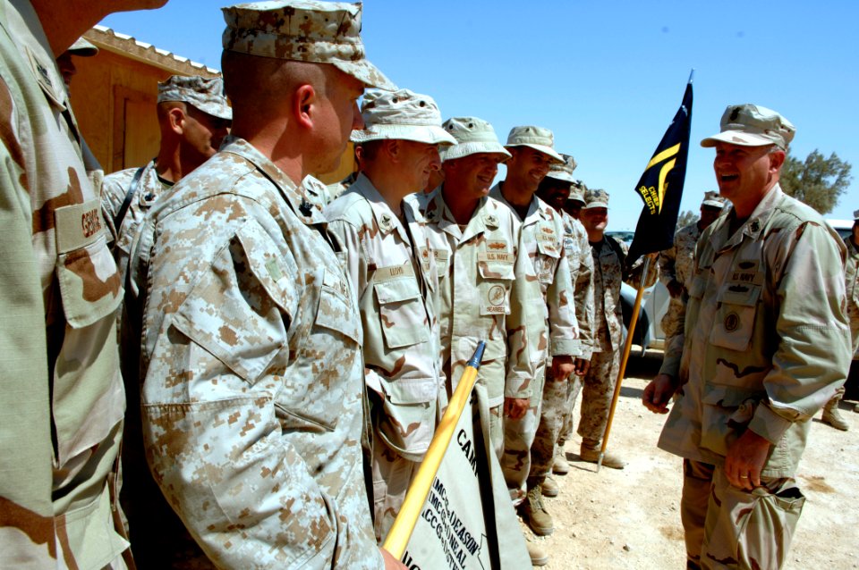 US Navy 090908-N-9818V-222 Master Chief Petty Officer of the Navy (MCPON) Rick West speaks with chief petty officer selects deployed to Al Asad Air Base