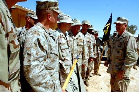 US Navy 090908-N-9818V-222 Master Chief Petty Officer of the Navy (MCPON) Rick West speaks with chief petty officer selects deployed to Al Asad Air Base