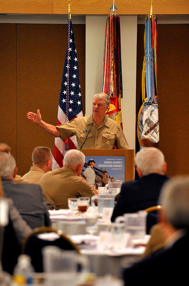 US Navy 090908-N-8273J-020 Chief of Naval Operations (CNO) Adm. Gary Roughead delivers remarks during the Department of the Navy Sexual Assault Prevention Summit in Washington D.C