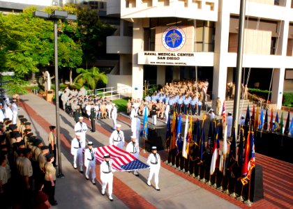 US Navy 090911-N-6326B-038 Sailors assigned to Naval Medical Center San Diego (NMCSD) parade the national ensign during a Sept. 11 remembrance ceremony photo