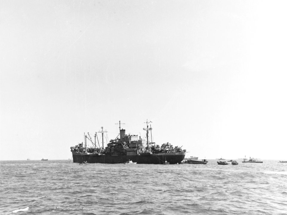 USS Bayfield (APA-33) off Utah Beach on 6 June 1944 (80-G-252391)