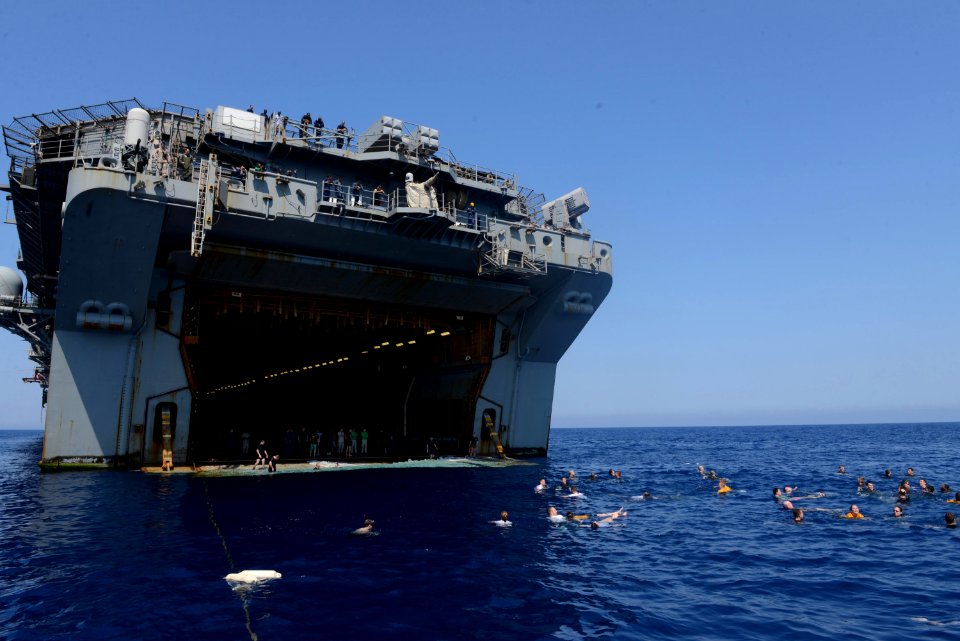 USS Bataan swim call 140614-N-JX484-339